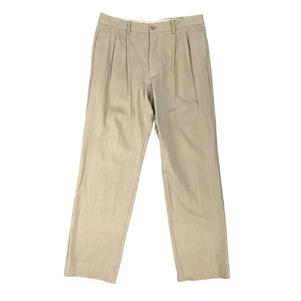 Tommy Bahama Pants Mens 34 Bison Silk Blend Pleated Front Straight Leg Relaxed